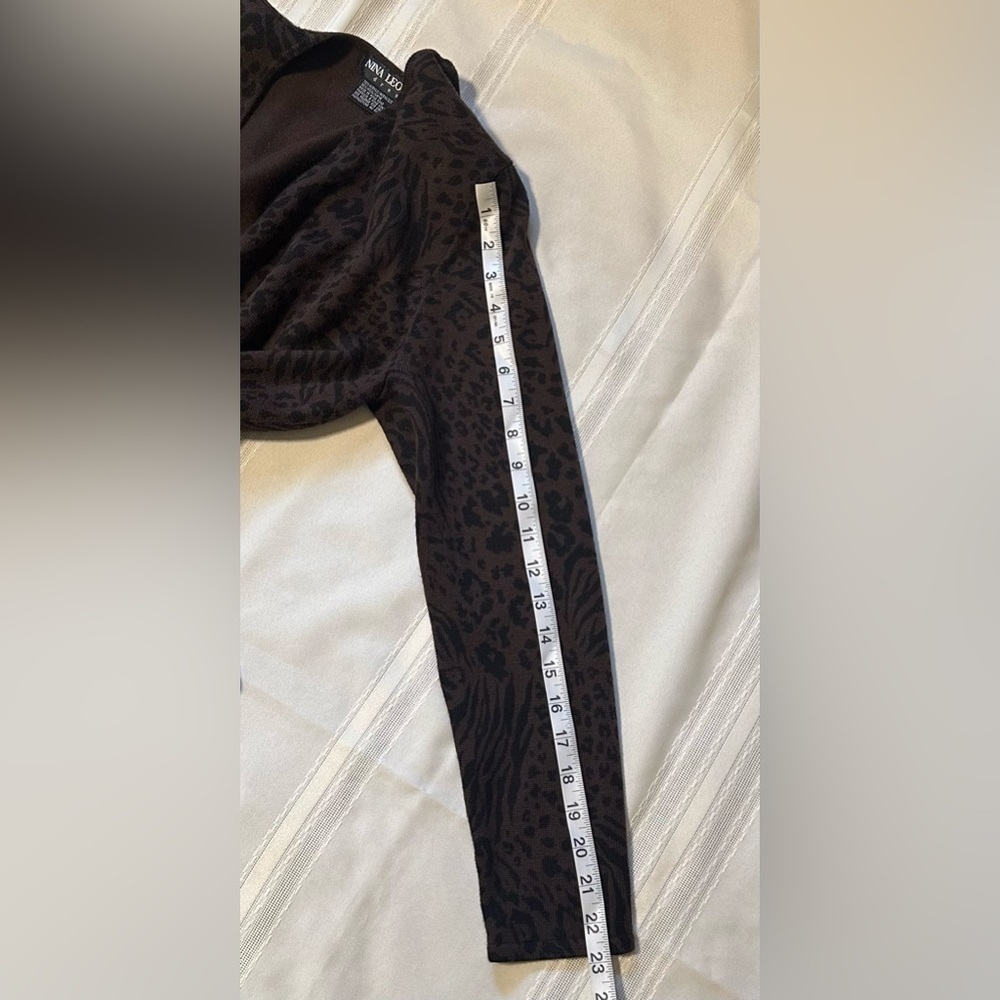 Nina Leonard Chocolate Animal Print Long Sleeve Dress - Picture 7 of 9